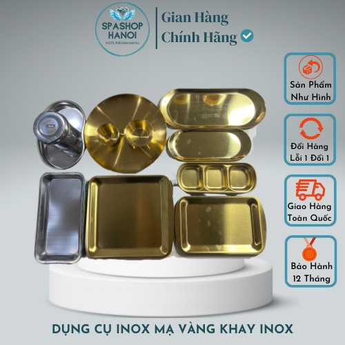 Dụng Cụ Inox Mạ Vàng Khay Inox Bát Khay Chữ Nhật, Hũ Đựng Bông Đựng Dụng Cụ. Dùng Trong Thẩm Mỹ Y Tế