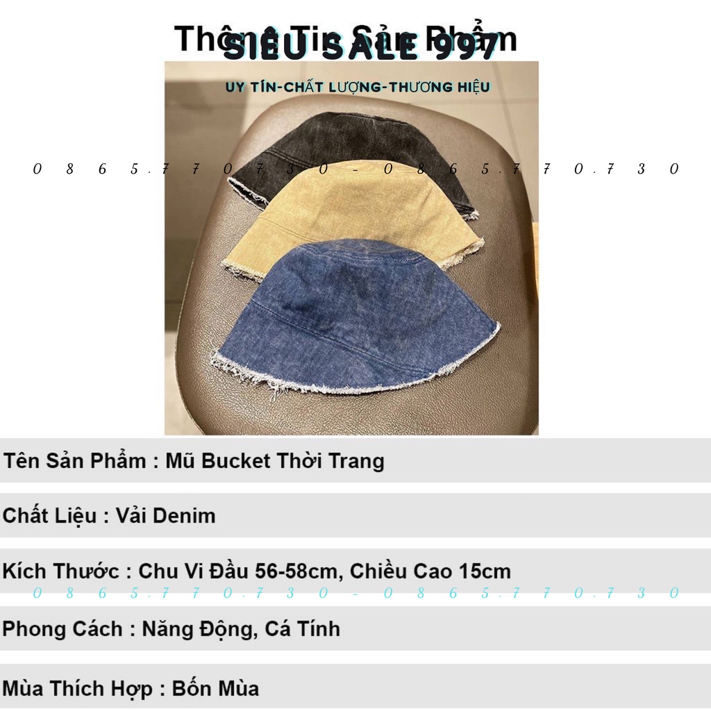 NÓN BO QC DENIM CỤP TRƠN RÁCH TUA NHẸ NHIỀU MÀU DỄ PHỐI ĐỒ