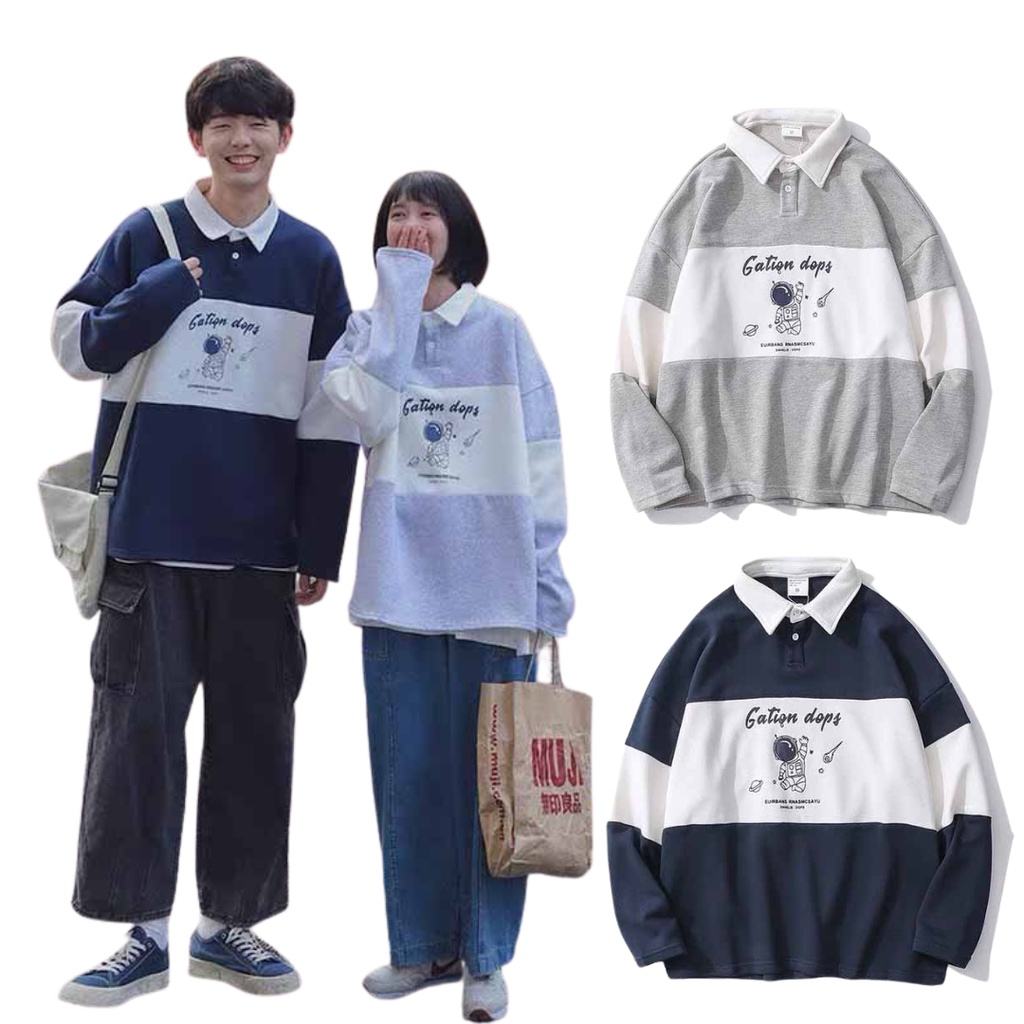 Áo HOODIE Nam Nữ Trơn Vải Nỉ Phom Rộng Có Cổ Bẻ UNISEX 2 Màu - Sweater polo Chui Đầu Xanh Xám
