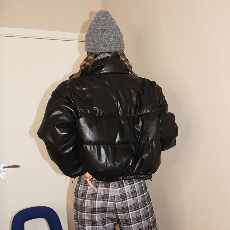 Áo khoác phao da dáng croptop , Áo ấm mùa đông dáng ngắn chất liệu da pu cổ cao hàng Qccc thời trang Nữ | BigBuy360 - bigbuy360.vn