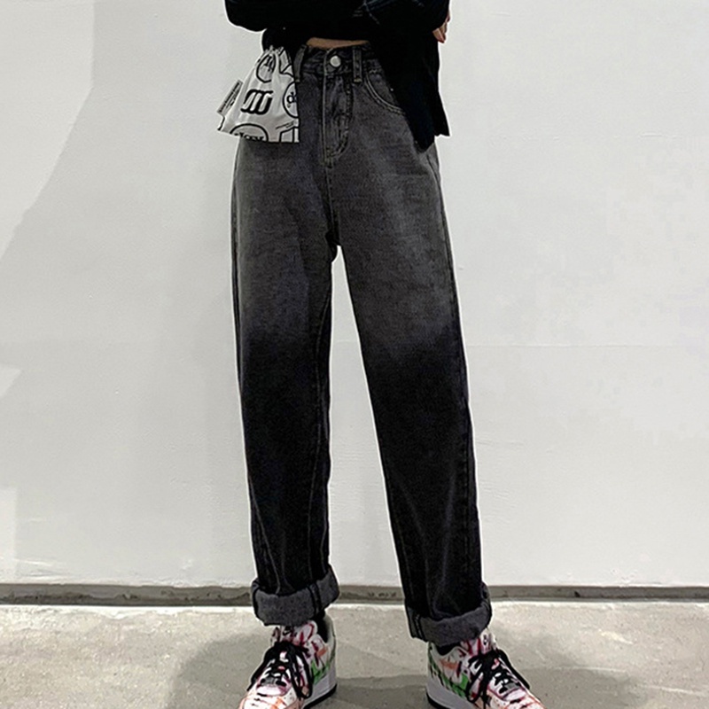 IELGYQuần Jean Dài Lưng Cao Dáng Rộng Màu Sắc gradient Thời Trang Cá Tính Cho Nữ