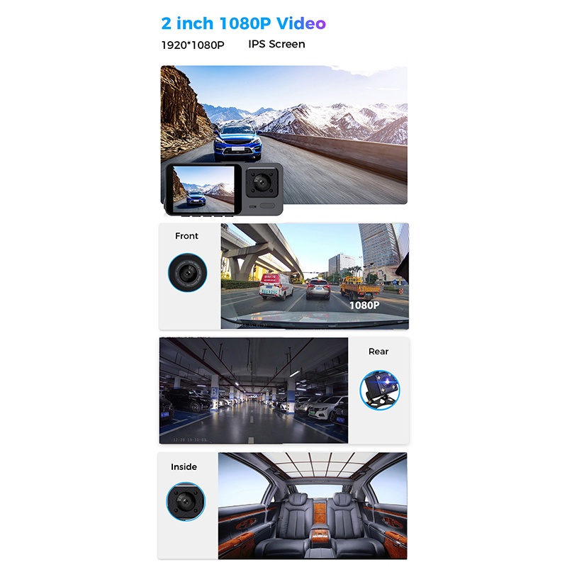 Camera Hành Trình DVR 3 Trong 1 HD 1080P 3 Trong 1 Cho Xe Hơi