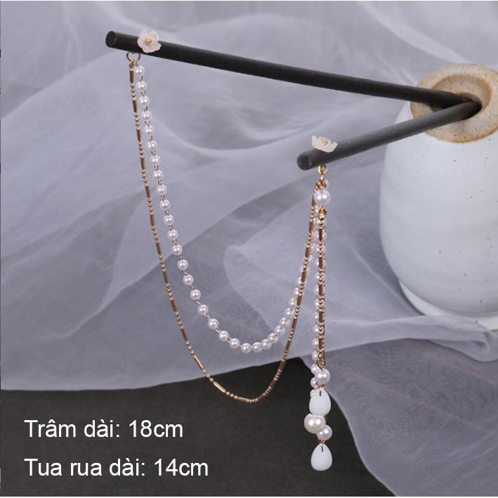 Trâm Cài Tóc Gỗ Đôi Phối Tua Rua Phong Cách Cổ Trang Trung Quốc Cho Nữ