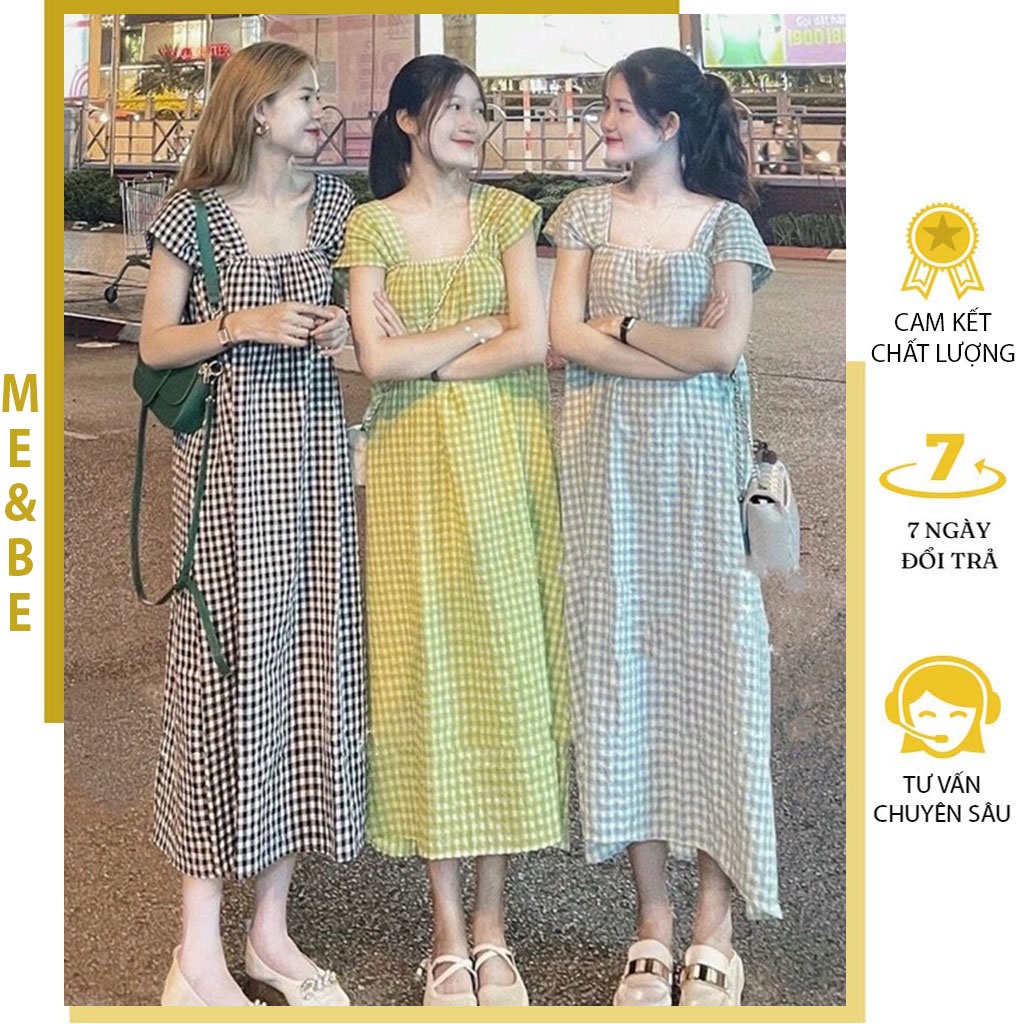 VÁY BẦU ĐI BIỂN CHẤT THÔ HÀN XỐP KẺ CARO - ĐẦM BẦU CÁNH TIÊN MÙA HÈ THỜI TRANG HÀN QUỐC CỰC XINH