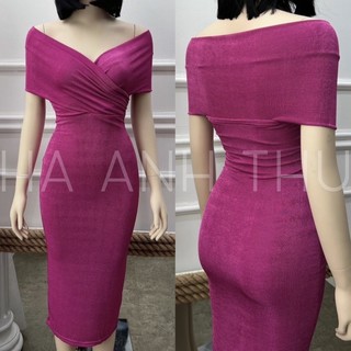 [ HA ANH THU ] Đầm Body Thun Nhũ Chéo Vai
