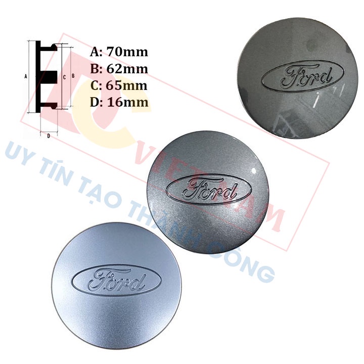 Logo chụp mâm, ốp vành bánh xe ô tô hãng Ford đường kính 70mm, chất liệu: Nhựa ABS
