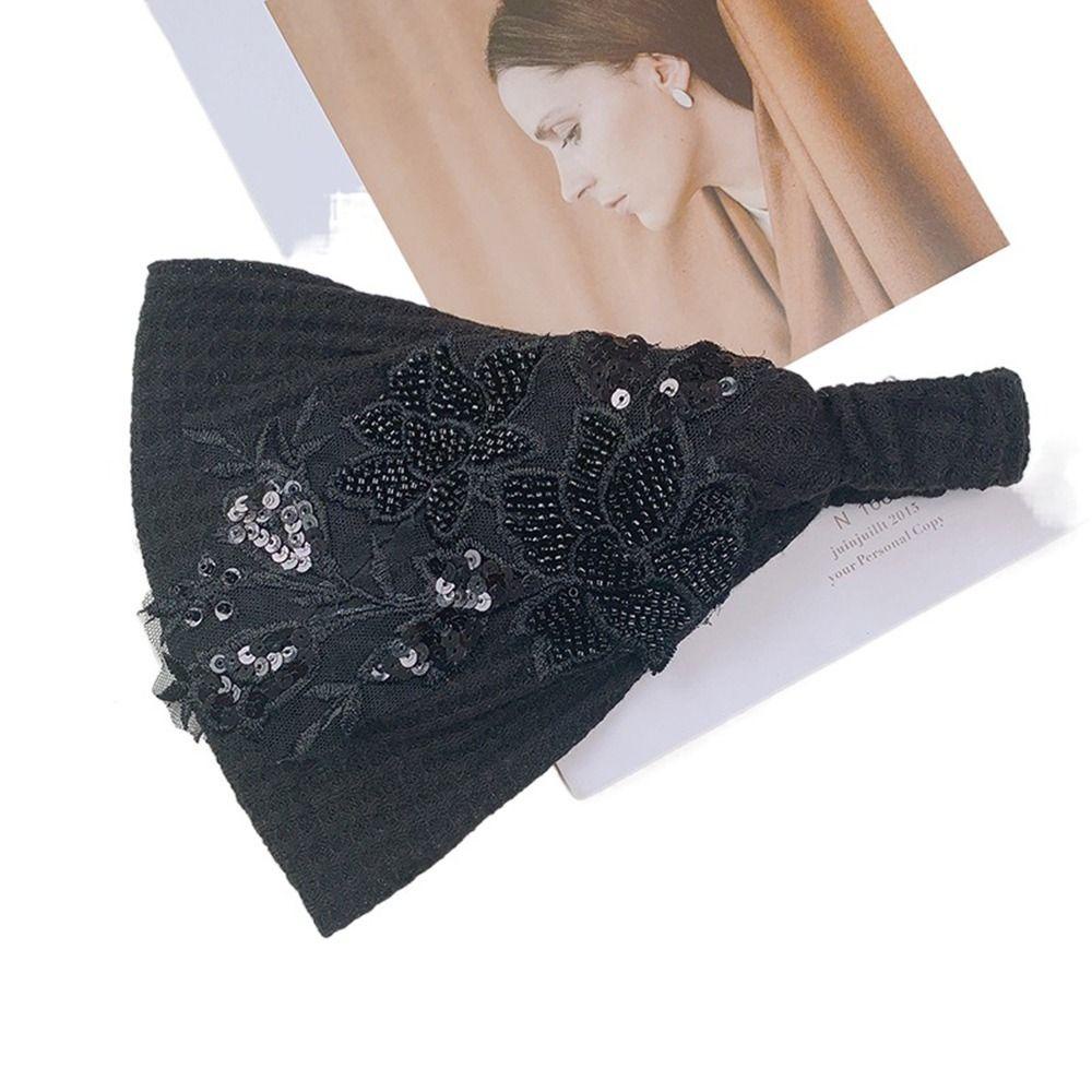 Twinkle flower hoop broadside headwear dệt kim tinh tế cho bé gái hạt trang điểm mặt rộng cho phụ nữ băng đô nữ