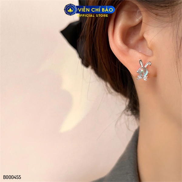 Bông tai bạc nữ chú Thỏ đá mặt trăng chất liệu bạc 925 thời trang phụ kiện trang sức Viễn Chí Bảo B000455