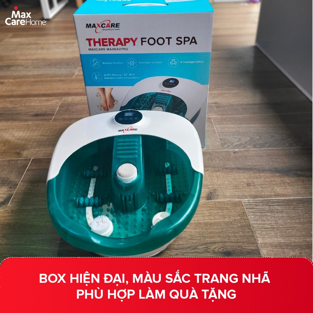 Bồn ngâm massage chân cao cấp điều chỉnh nhiệt độ Maxcare Max642Pro chống giật, đun nóng và giữ ấm nước từ 35-45 độ C