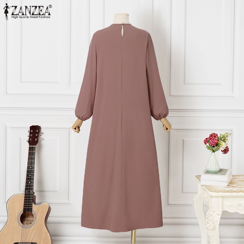 Đầm dài ZANZEA màu tương phản thời trang cho phụ nữ hồi giáo