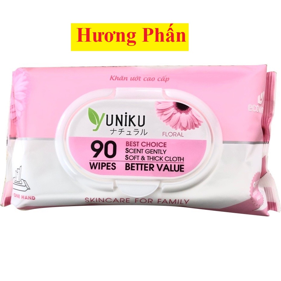 KHĂN ƯỚT CHO BÉ 90 MIẾNG YUNIKU hương Lài / hương Phấn / không mùi hương - HÀNG CHÍNH HÃNG CAO CẤP chuyên dùng cho bé