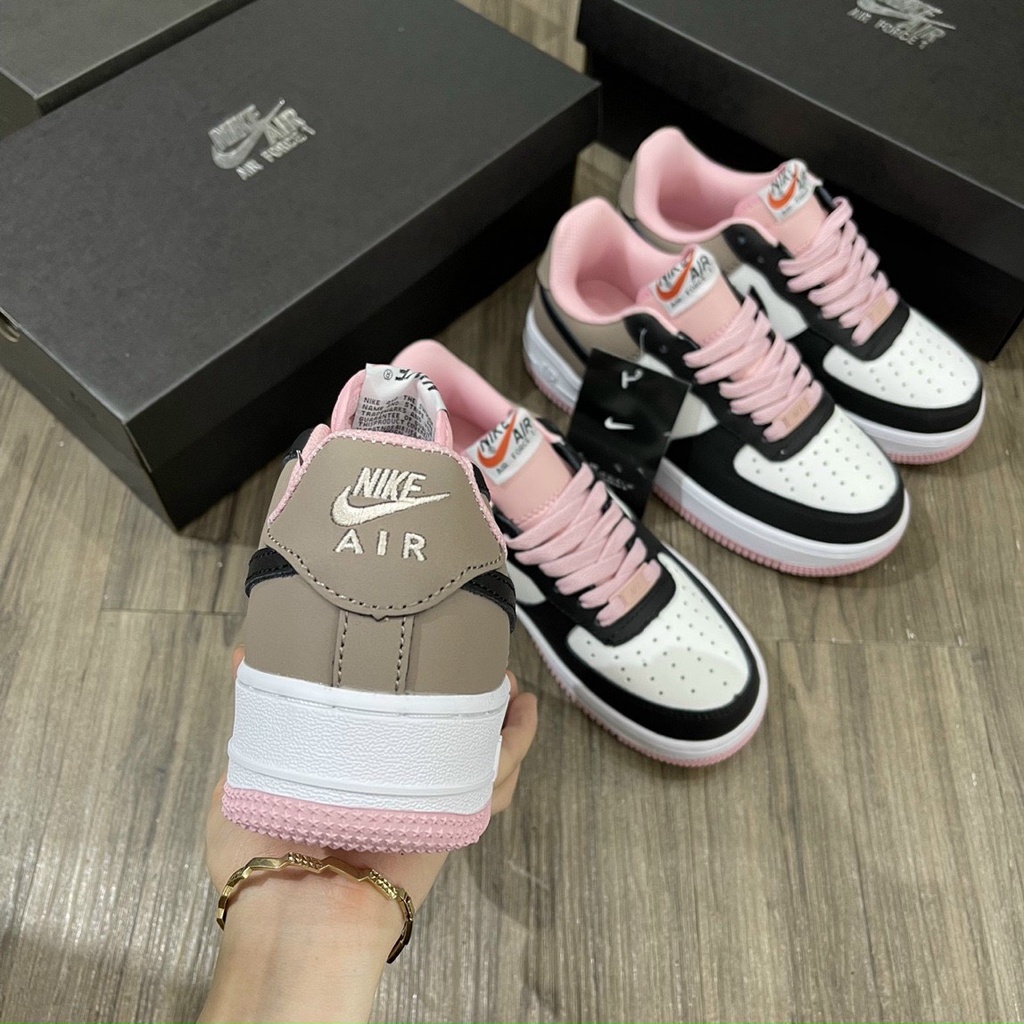 Giày thể thao Sneaker_Nike af1 nâu đen phối hồng, giày_air force 1 nâu đen hàng trung cao cấp tặng kèm hộp bảo vệ.