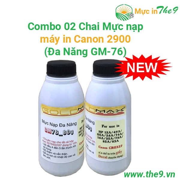 COMBO 5/ 4/ 3/ 2/ 1 CHAI mực nạp máy in Canon 2900  đa năng siêu đậm nét đẹp cho máy in Canon 3300, .Hp1020