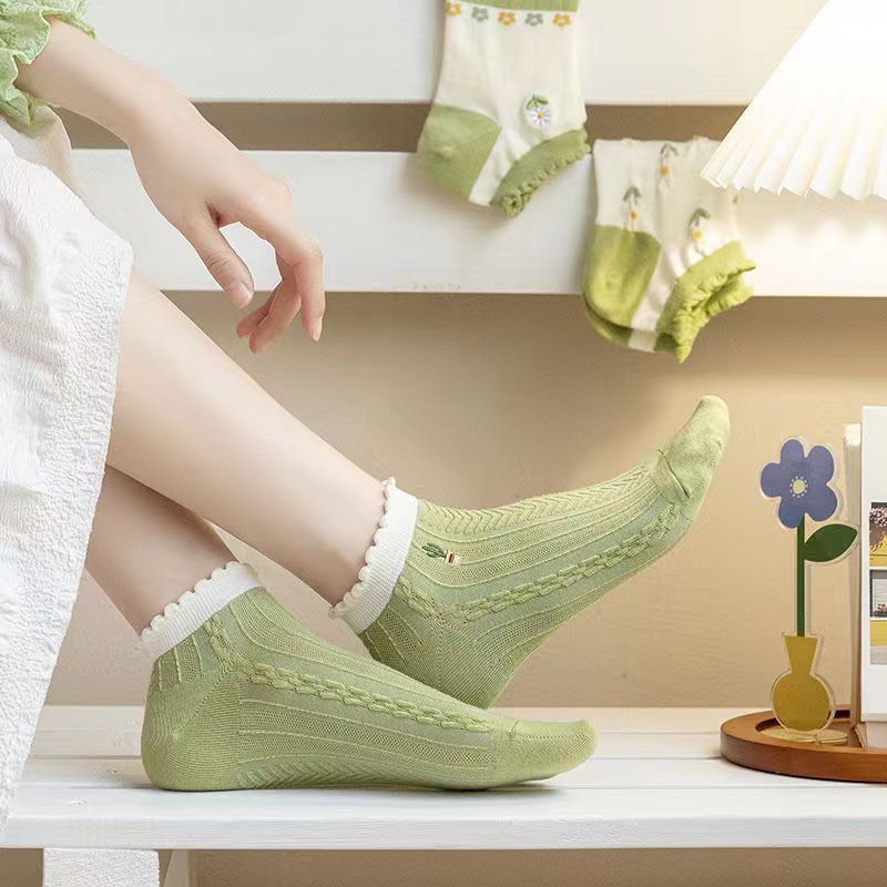 Sét 5 Đôi Tất Màu Xanh Matcha Mix Trắng Siêu Hot Tn17