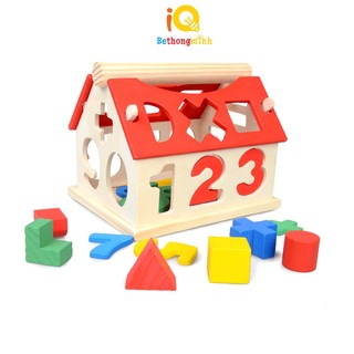 Đồ Chơi Thả Hình Khối Và Số Hình Ngôi Nhà Mini Bằng Gỗ BeThongMinh Giáo Dục Trẻ Em Hình Khối Màu Sắc