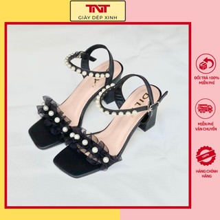 Giày cao gót đính ngọc nữ tnt store giày cao gót 7p rúm bèo quai ngọc mảnh tiểu thư sang chảnh tnt27