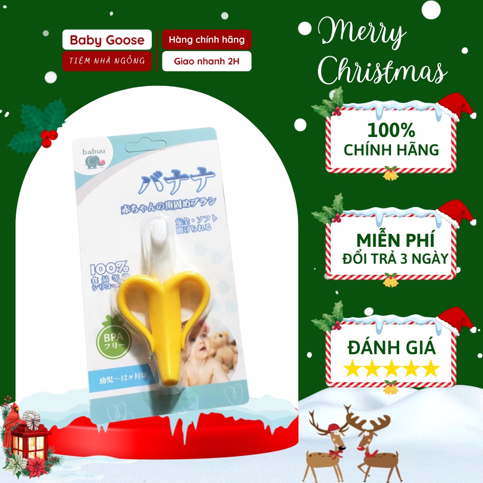 Gặm nướu quả chuối kiêm bàn chải đánh răng chất liệu Silicone an toàn cho bé, có tay cầm 2 bên cho bé dễ cầm nắm
