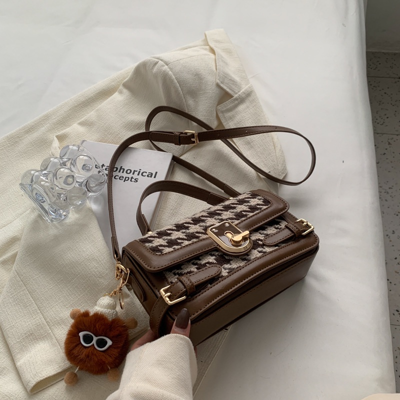 Ielgy Túi Đeo Chéo Nhỏ Hình Vuông Họa Tiết houndstooth Chất Lượng Cao Dễ Phối Đồ Cho Nữ