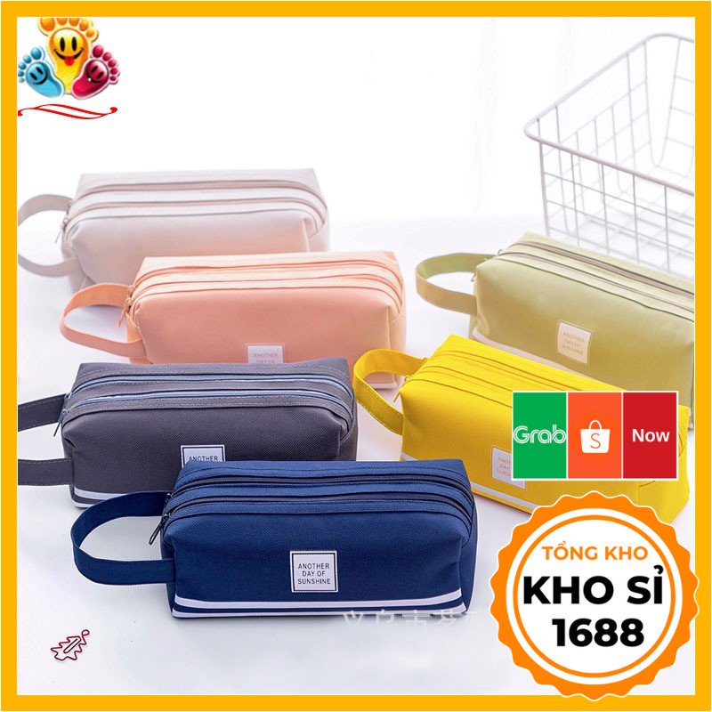 Hộp Bút Vải Canvas Siêu To - Túi Viết Nhiều Màu 2 Ngăn - Bóp Viết E419