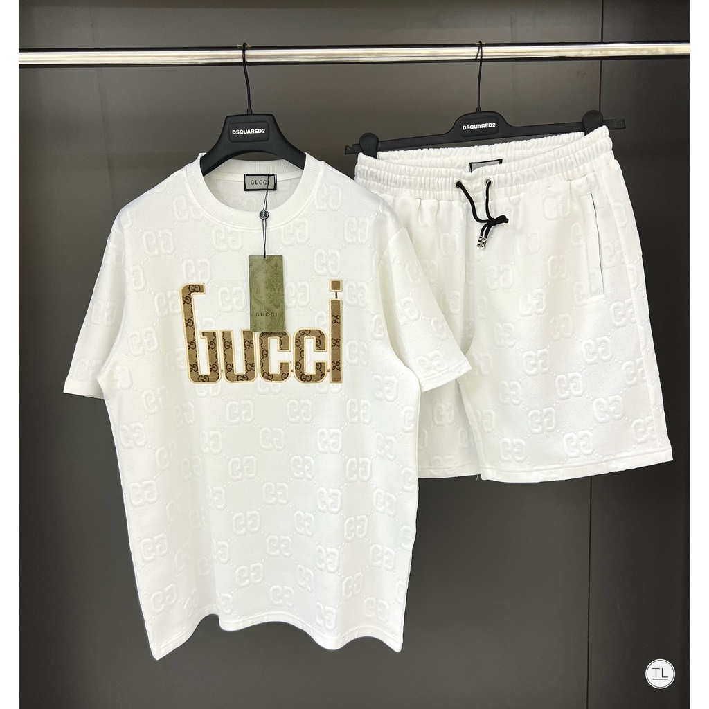 🔥Hot🔥Bộ Gucci vân nổi thêu chữ thiết kế hot trend Nam nữ New 2023