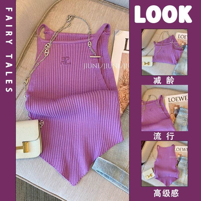 Bán Chạy!Áo Hai Dây Dệt Kim Cao Cấp Màu Tím Thời Trang Mùa Hè Mới 2022 Cho Nữ