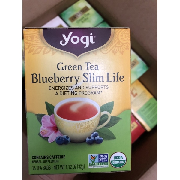 Trà giảm cân, tan mỡ Green Tea Yogi Blueberry Slim Life của Mỹ - Chiết xuất thiên nhiên