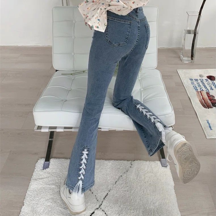 Jiashucheng Quần Jeans Ống Loe Lưng Cao Co Giãn Size Lớn Phong Cách Mới Cho Nữ