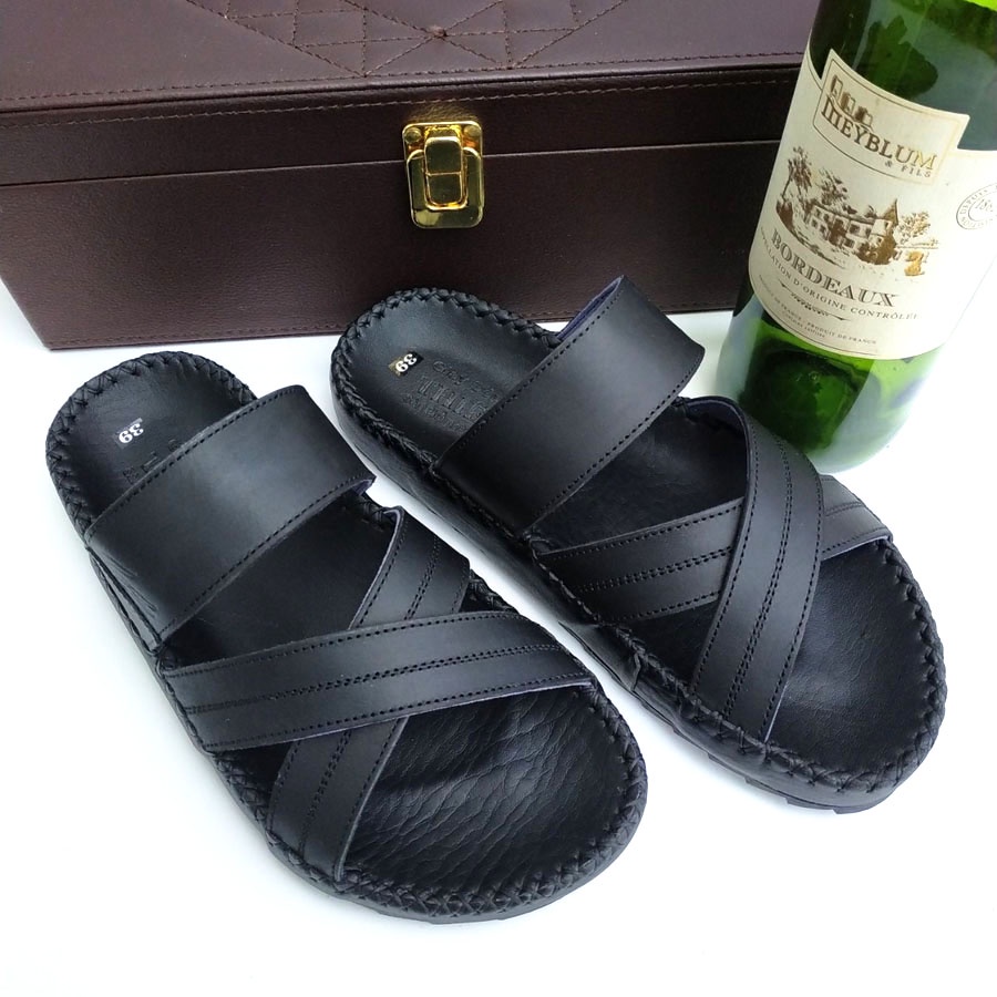 Dép da nam quai chéo đẹp cao cấp thời trang MBK AT71