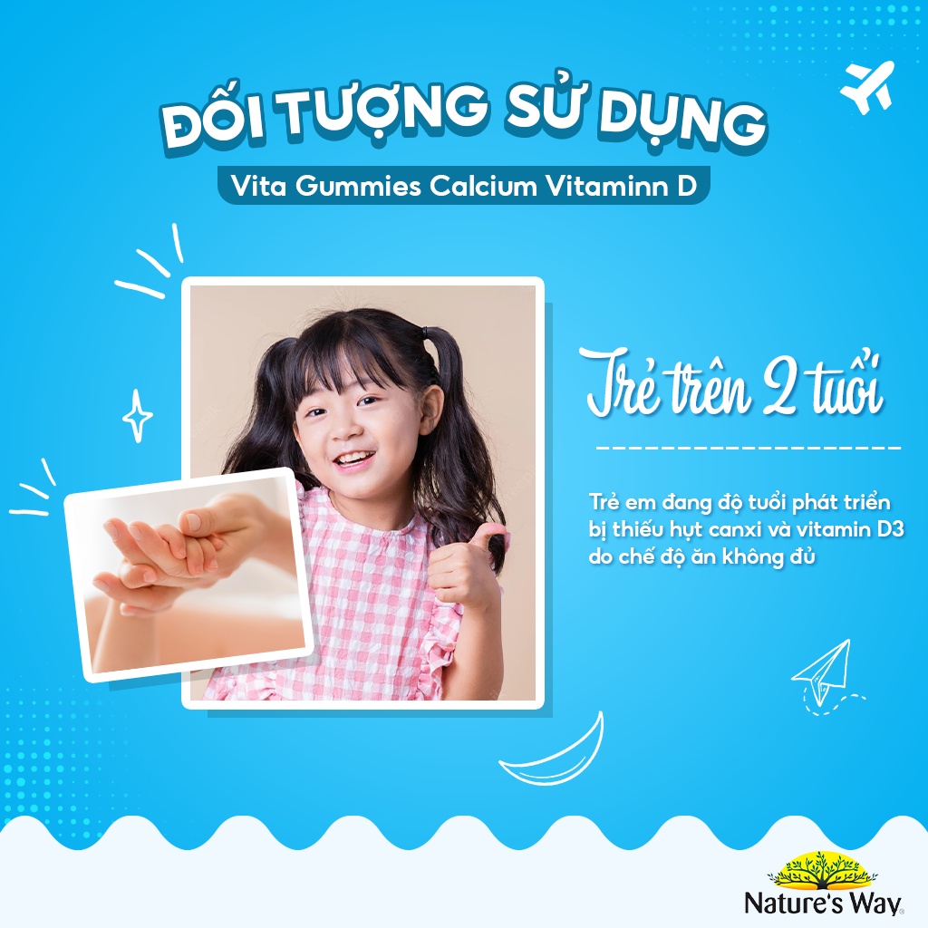 Kẹo Dẻo Canxi Cho Bé Nature’s Way Kids Smart Vita Gummies Calcium + Vitamin D Hỗ Trợ Phát Triển Chiều Cao 60 Viên
