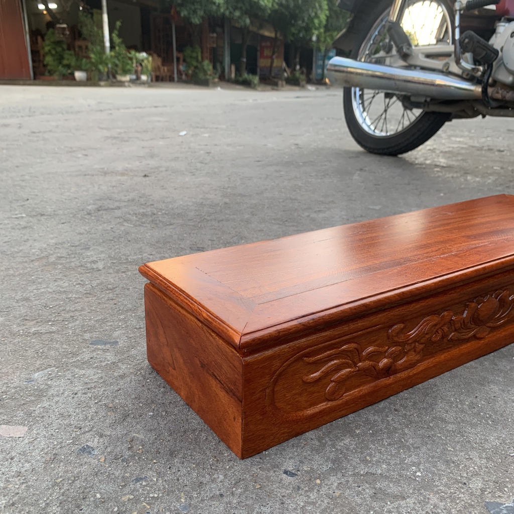 Đôn gỗ đế kê chữ nhật đục sen gỗ Hương sơn Pu dài 50 rộng 16 cao 9