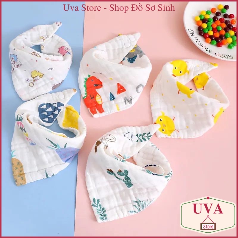 Yếm xô sữa tam giác 6 lớp set 5 chiếc mềm mại cho bé nhiều họa tiết xinh xắn shop Uni Baby
