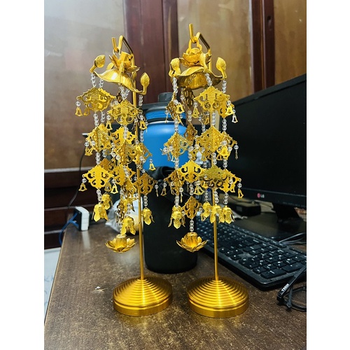 Đồ thờ cúng cặp anh lạc đồng có đế trưng bàn thờ phật văn phòng phầm Nhơn Phát