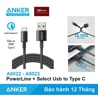 Dây cáp sạc ANKER USB to Type C  Bọc dù Sạc nhanh A to C Quick Charge 3.0 15W - A8022 A8023 A8173 A81H5 A81H6 HDStore