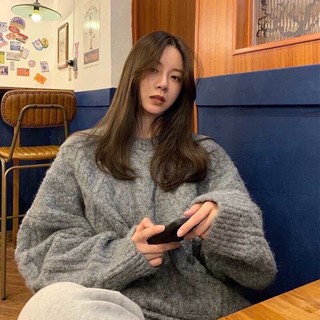 Áo len thừng xám cổ tròn form rộng!!!
