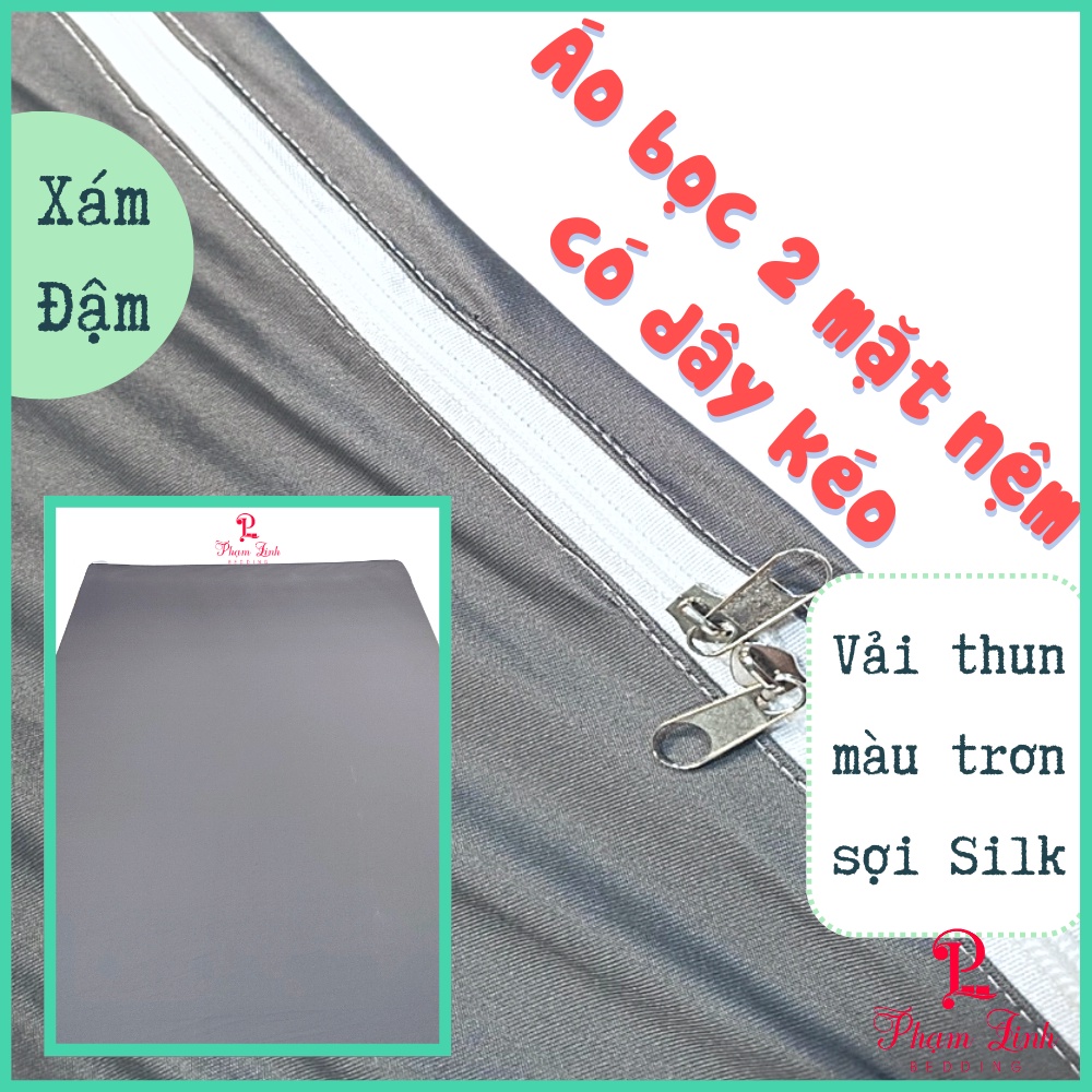 [Xám đậm] Áo bọc nệm 2 mặt dây kéo vải thun sợi siu (silk) màu trơn Hàn Quốc tấm bảo vệ nệm topper co dãn