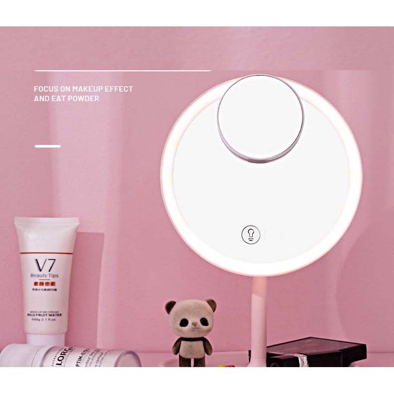 Gương trang điểm kích thước lớn, có đèn led trợ sáng, có gương phục phóng to 5 lần