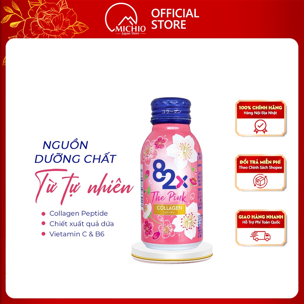 Nước uống đẹp da 82X The Pink hàm lượng 1000mg collagen làm đẹp 100ml/chai