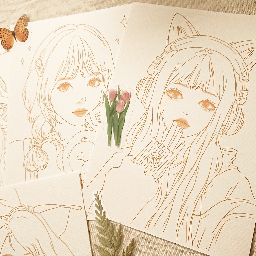 Tranh tô màu / tranh tô màu nước nàng thơ / Line Art / Khổ A5 dày 300gsm