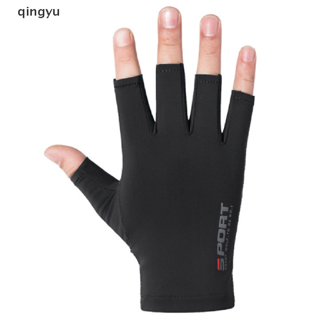 Găng Tay Nửa Ngón Bằng Lụa Lạnh Thoáng Khí Chống Trượt Có Thể Chạm Màn Hình Cảm Ứ
