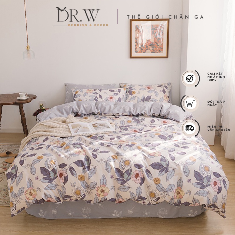 Bộ chăn ga gối nệm set 4 món Cotton 100% phong cách Hàn Quốc DR.W cao cấp drap giường - Thế Giới Chăn Ga