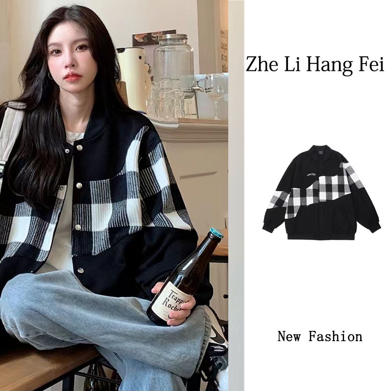 Áo khoác bóng chày ZHELIHANGFEI dáng rộng phong cách thời trang Mỹ