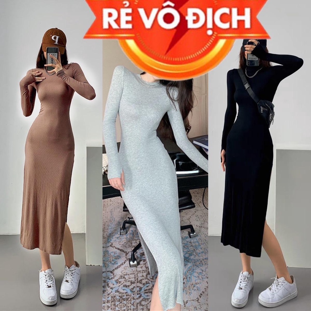Đầm váy body cổ tròn nữ dài tay XỎ NGÓN XẺ [ 134 ]