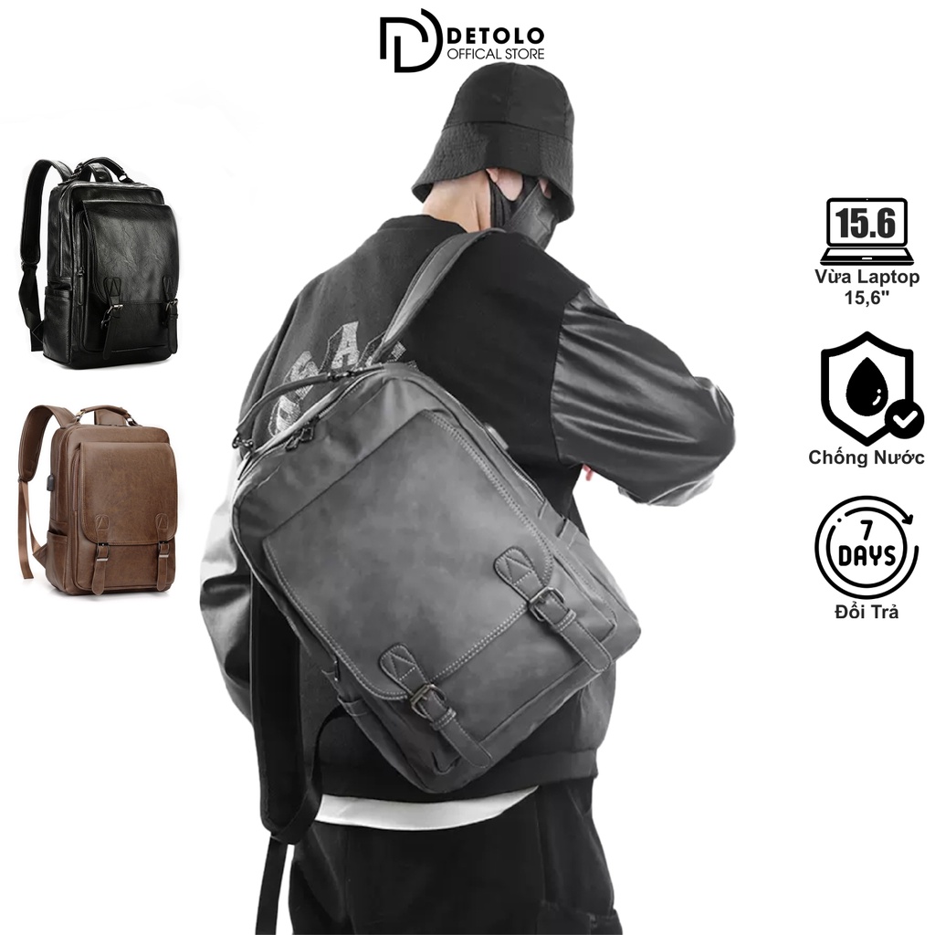 Balo Da thời trang DETOLO có ngăn Laptop và ngăn Ipad đựng quần áo du lịch 3 4 bộ