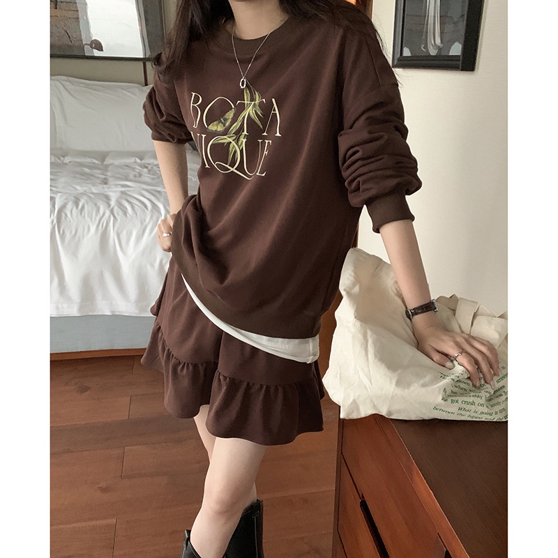 Set Áo sweater nỉ kèm Chân váy Cao cấp Hàn Quốc Set 2 món Chân váy + Áo nỉ sweater nữ Thu Đông Thời trang