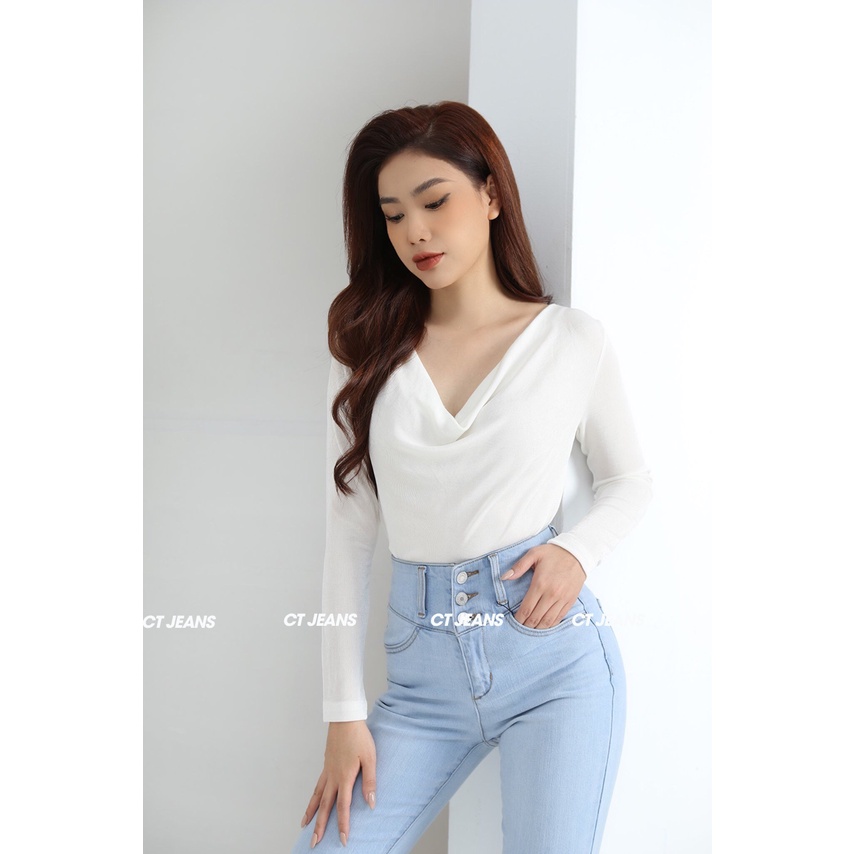 Áo thun tay dài nữ sang trọng chất liệu dệt kim CS08, CT JEANS