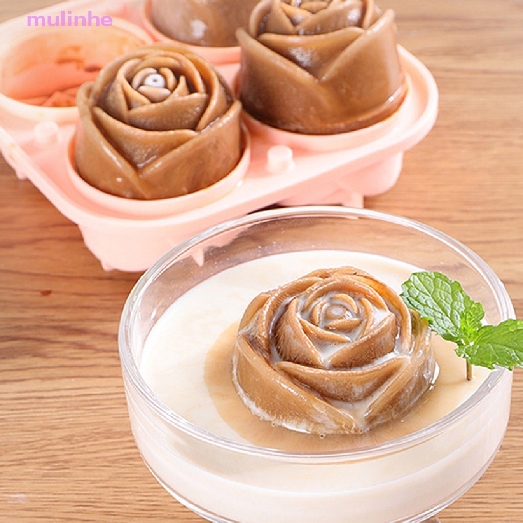 Khuôn Silicon Làm Đá 4 Ngăn Hình Hoa Hồng