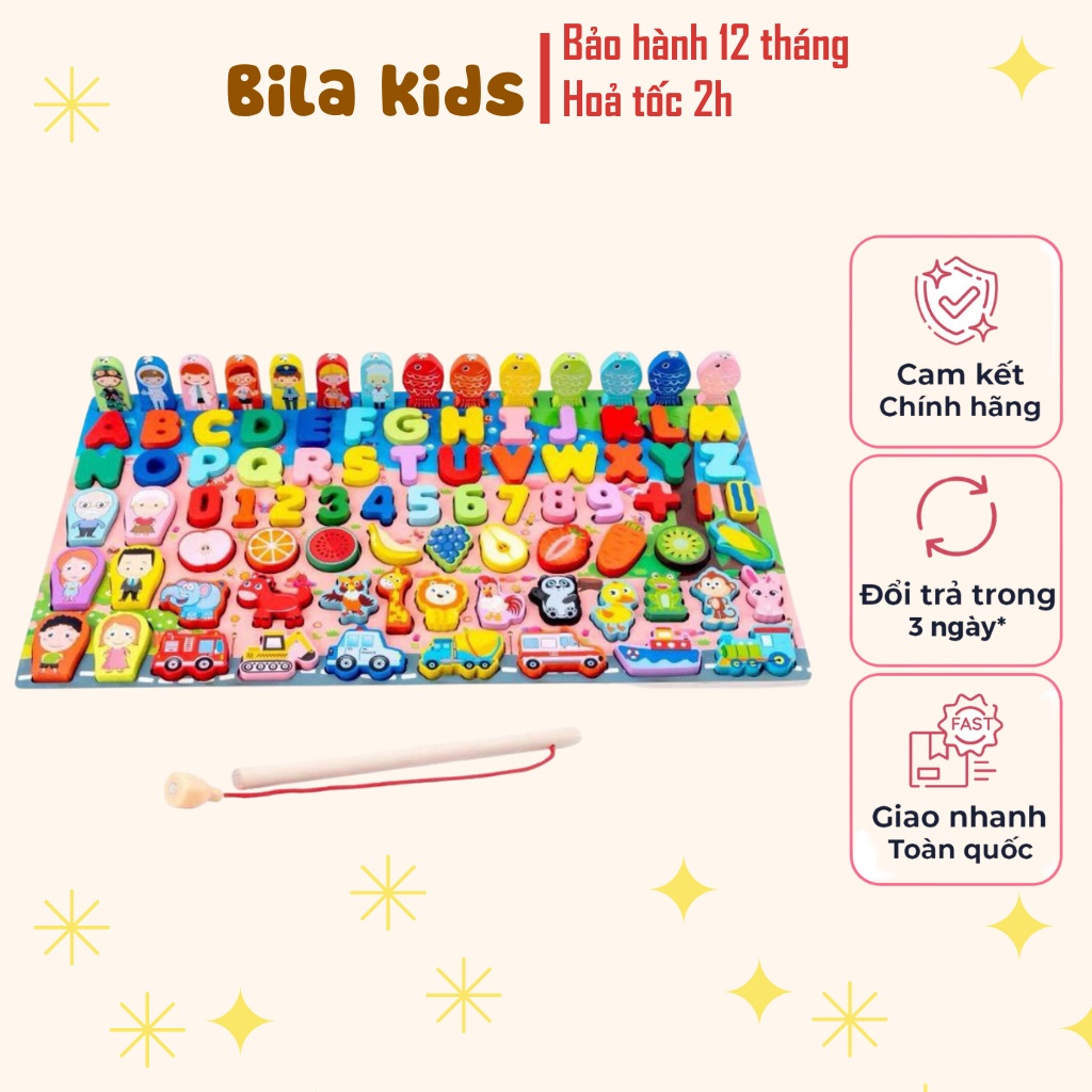 Bảng Gỗ Câu Cá Ghép Hình Học 7in1 BILA KIDS - Đồ chơi thông minh cho bé