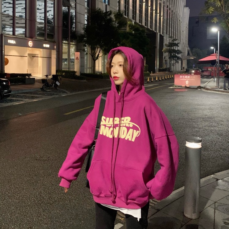 IELGY IELGY Áo Hoodie Dáng Rộng In Chữ Phong Cách Hàn Quốc Thời Trang Cho Nữ