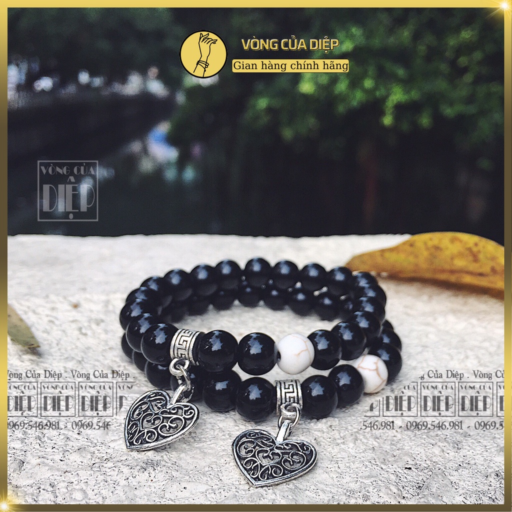 Vòng tay cặp tình yêu đôi trái tim hoà chung nhịp đập phối 1 hạt đá san hô, tượng trưng cho tình yêu, niềm vui