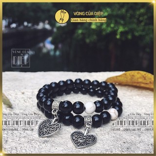 Vòng tay cặp tình yêu đôi trái tim hoà chung nhịp đập phối 1 hạt đá san hô, tượng trưng cho tình yêu, niềm vui